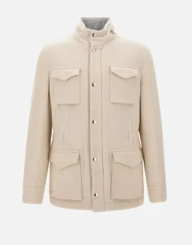 Beige Wool Jacket with Lamb Fur