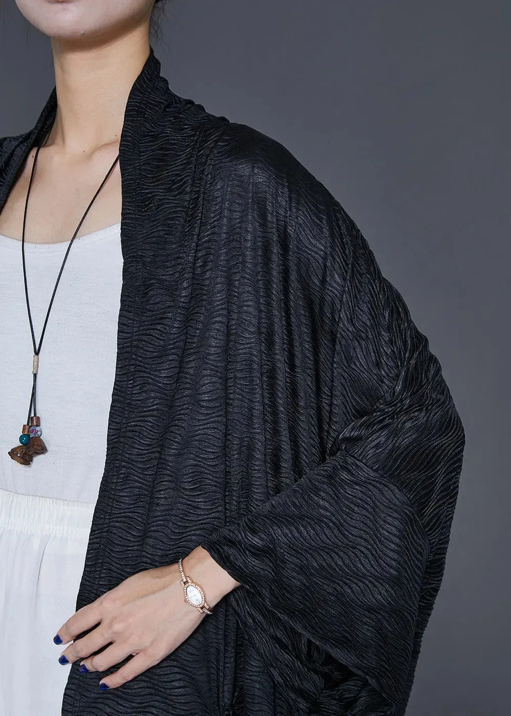 Diy Black Oversized Black Side Open Spandex Long Cardigan Fall ML0413