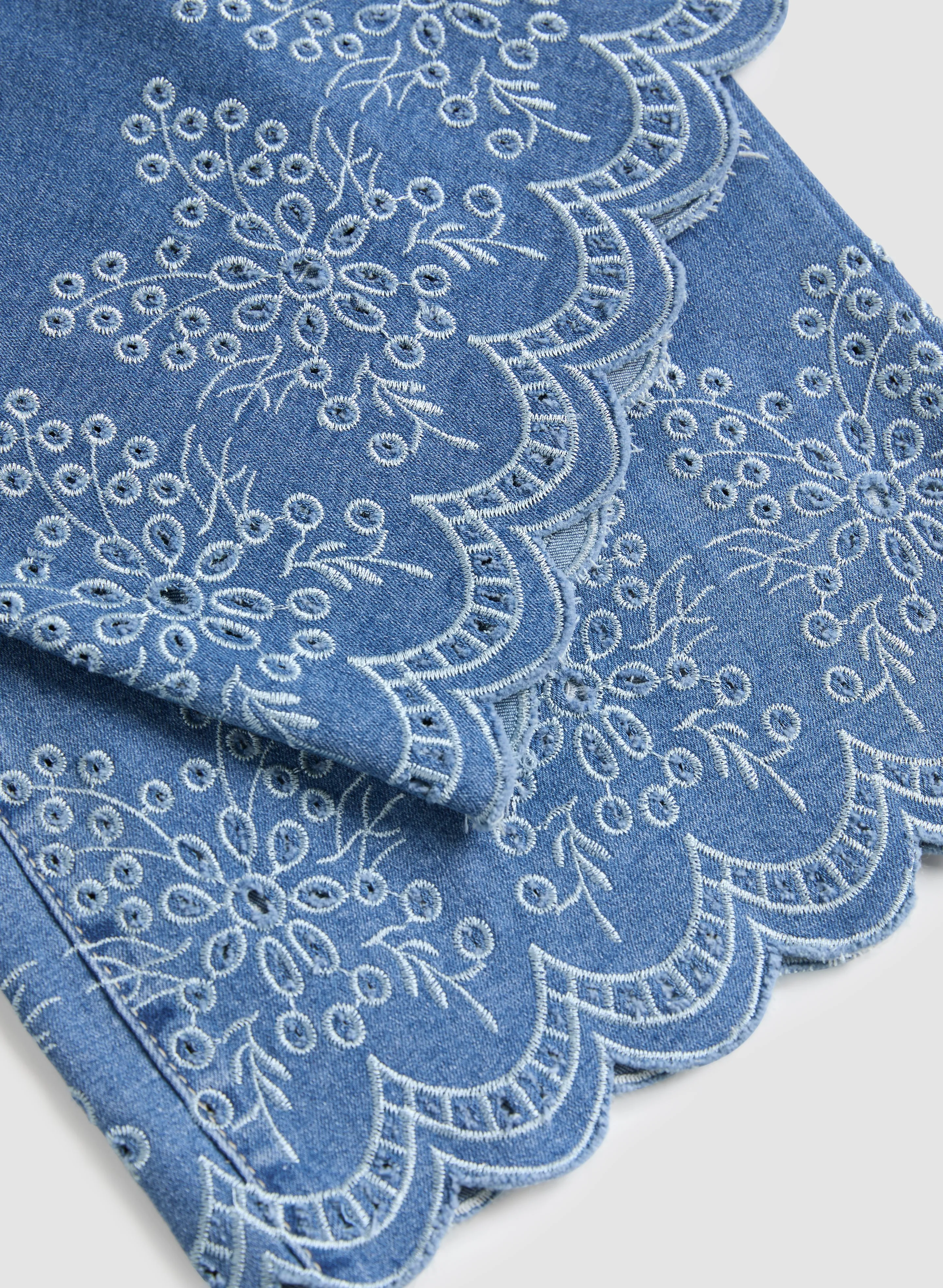 Embroidered Hem Culotte Jeans