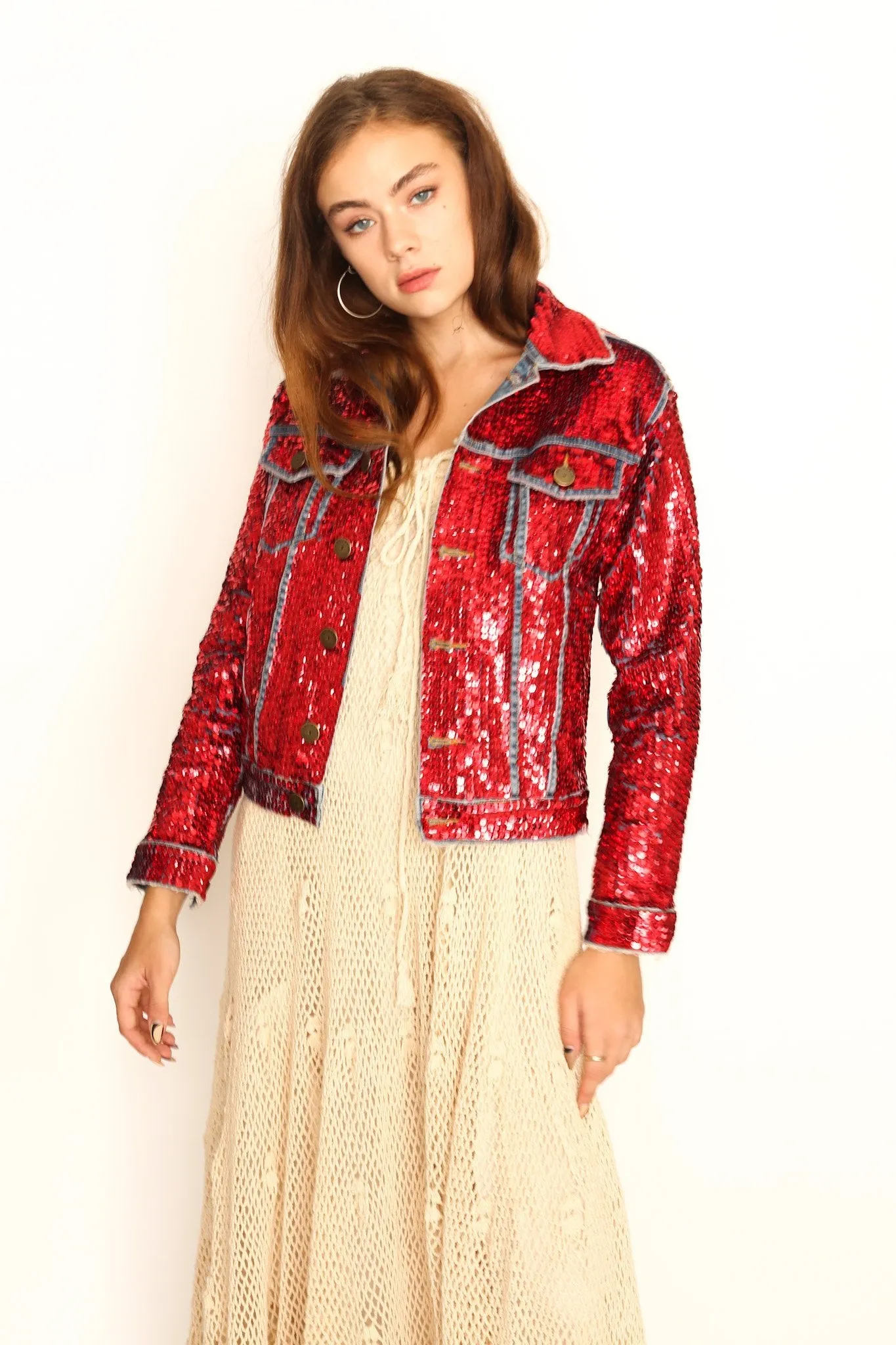 HAND SEQUIN EMBROIDERED DENIM JACKET AMY