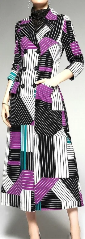 Multi Colored Long Geometric Trench Coat