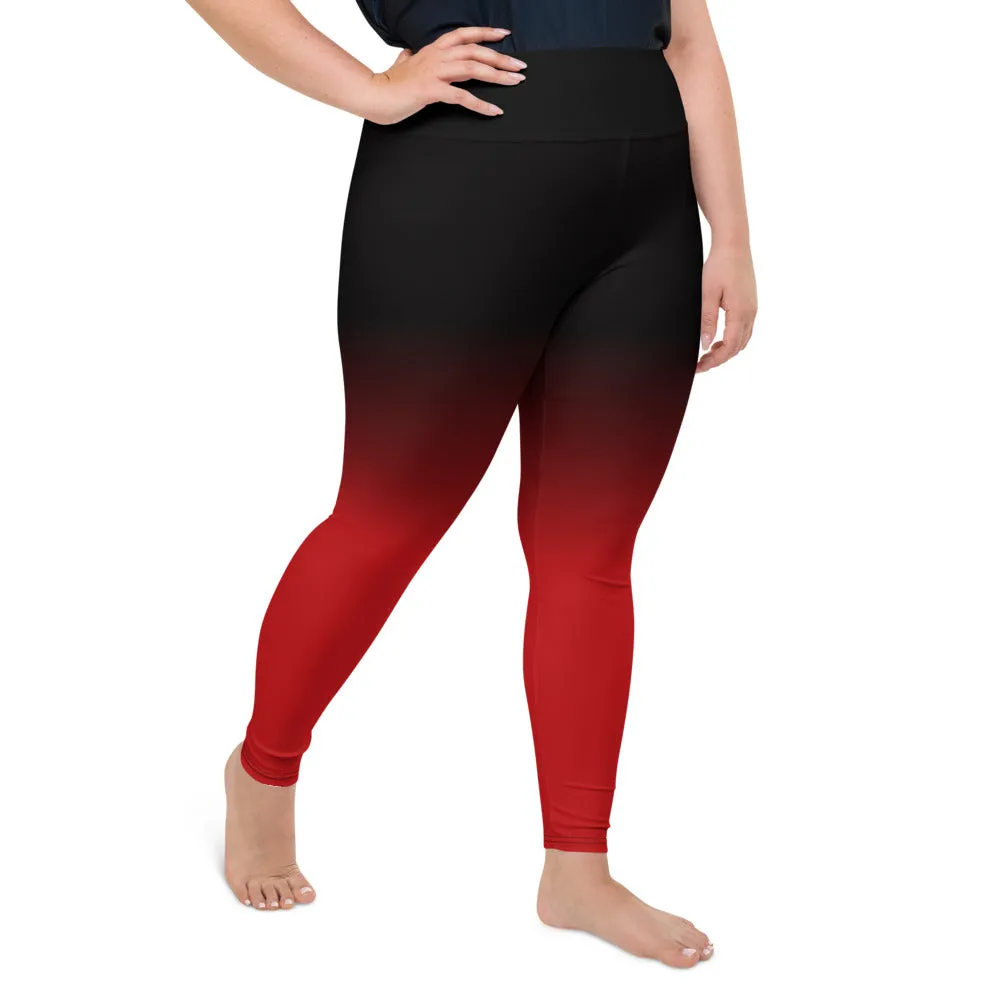 Red Black Ombre Plus Size Women Leggings, Tie Dye Printed Designer Workout Gym Sports Fun Yoga Pants Tights (2XL-6XL)