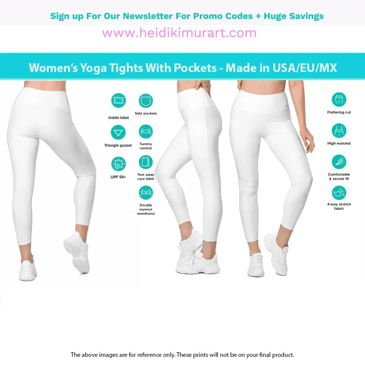 Turquoise Blue Women's Tights, Solid Color Best Yoga Pants With 2 Side Deep Long Pockets - Made in USA/EU/MX (US Size: 2XS-6XL)
